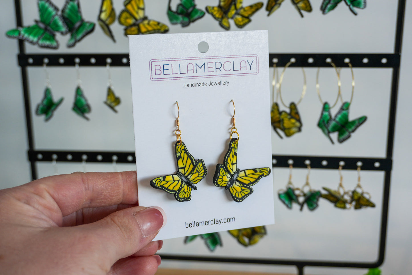 Yellow Curved Butterfly Earrings