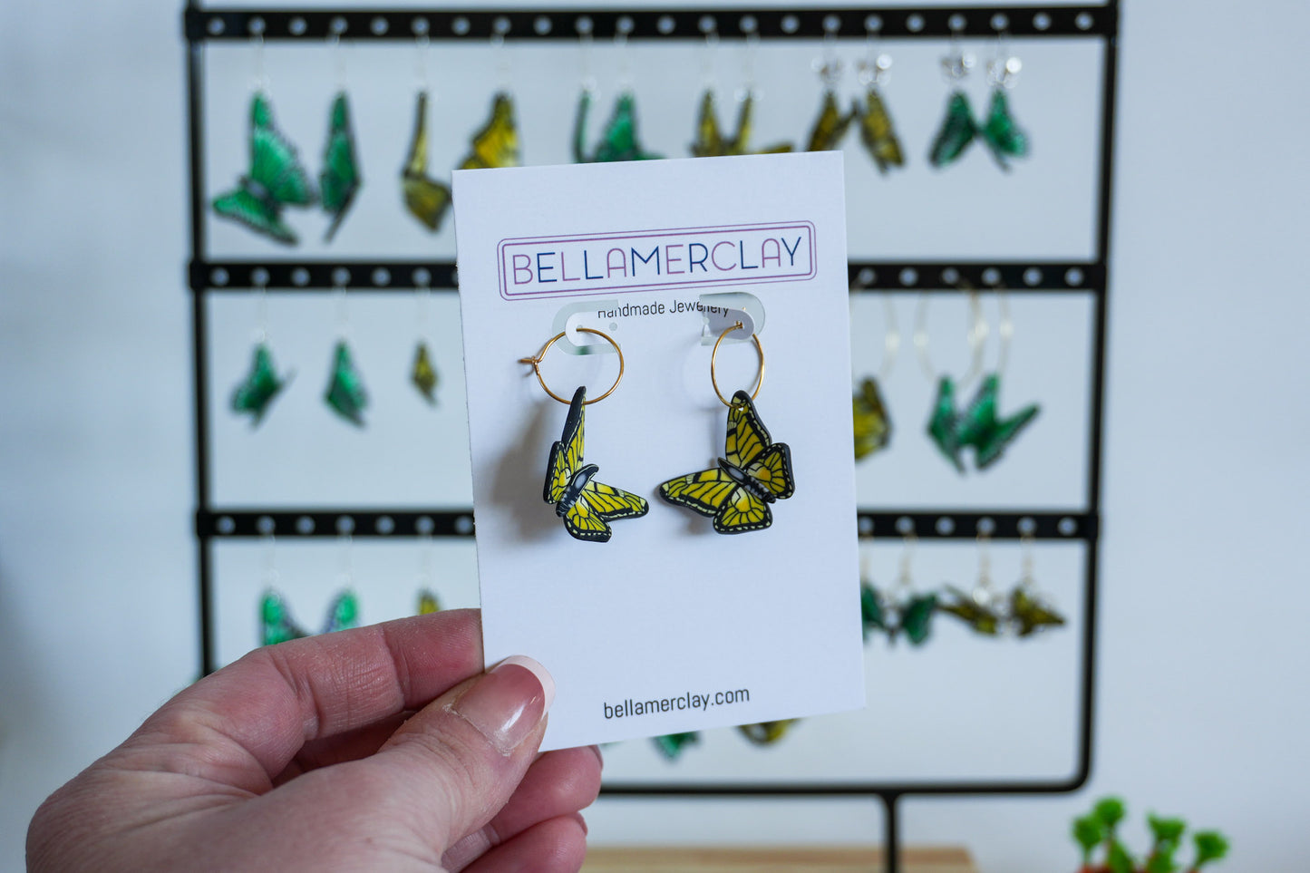 Mini Hoop Yellow Butterfly Earrings