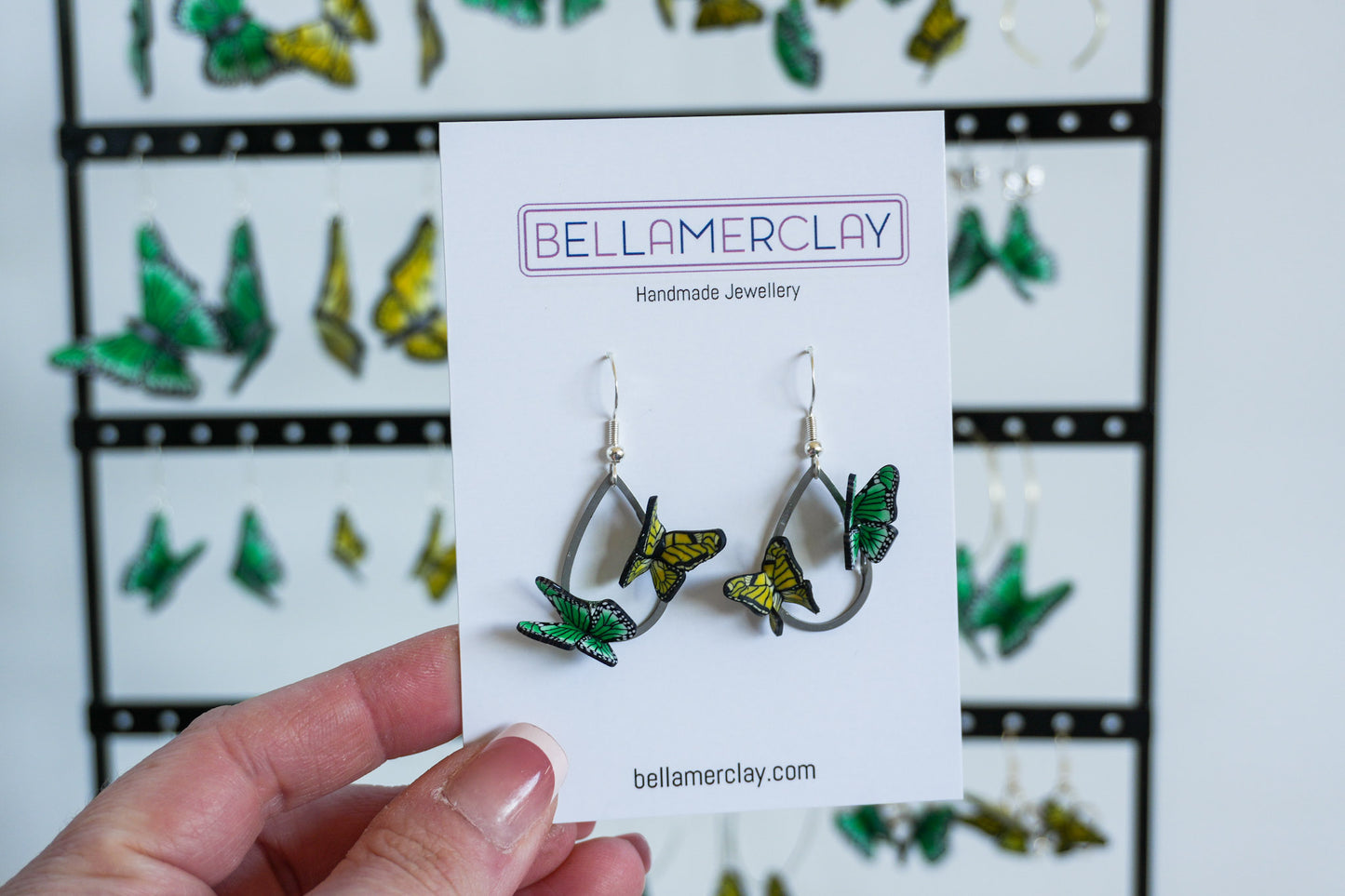 Silver Drop Butterfly Earrings