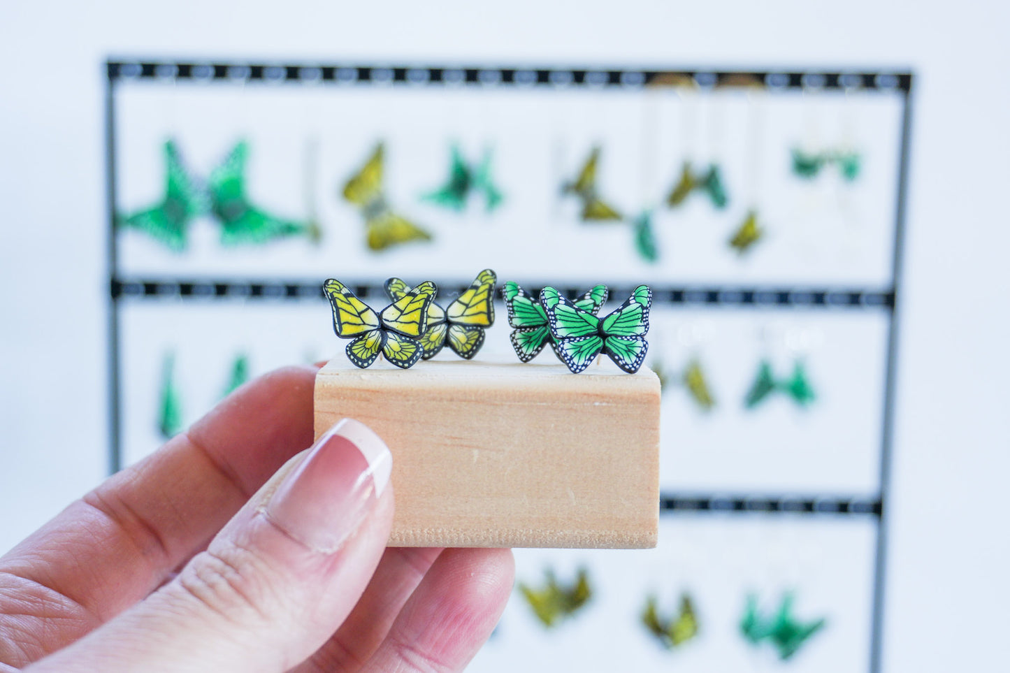 Yellow & Green Butterfly Studs
