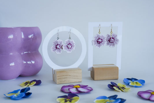 Purple Veined Flower Earrings