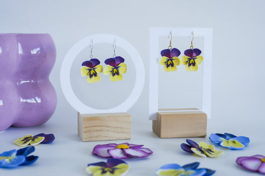 Purple and Yellow Pansy Earrings