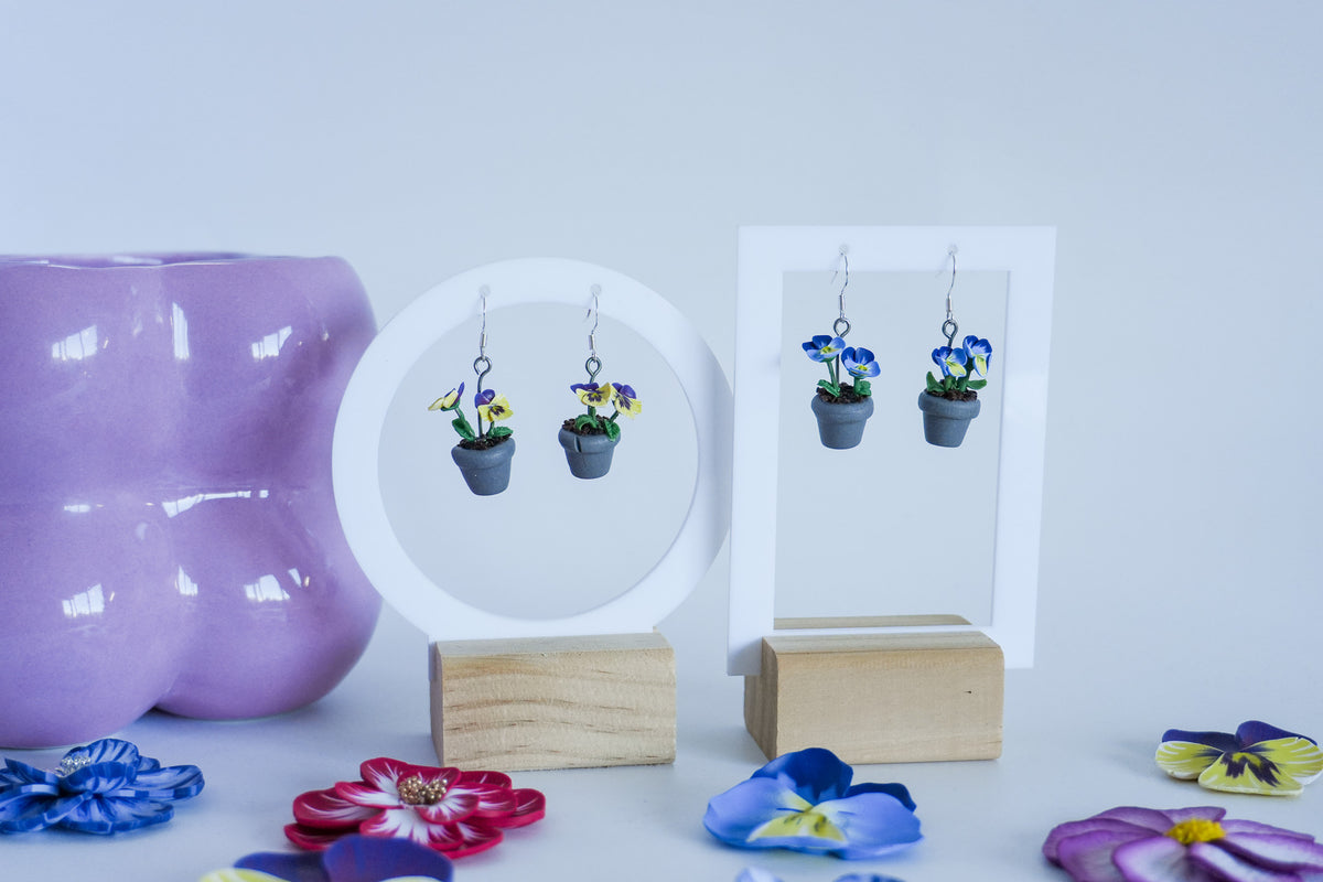 Pansy Flower Pot Earrings