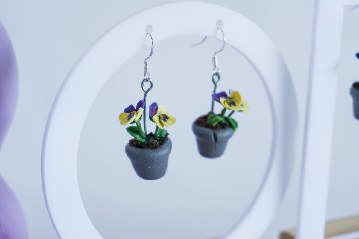 Pansy Flower Pot Earrings