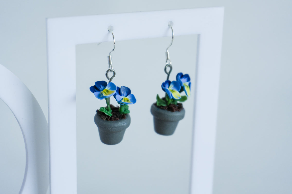 Pansy Flower Pot Earrings