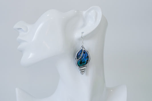 Silver Paua Conch Shell Earrings