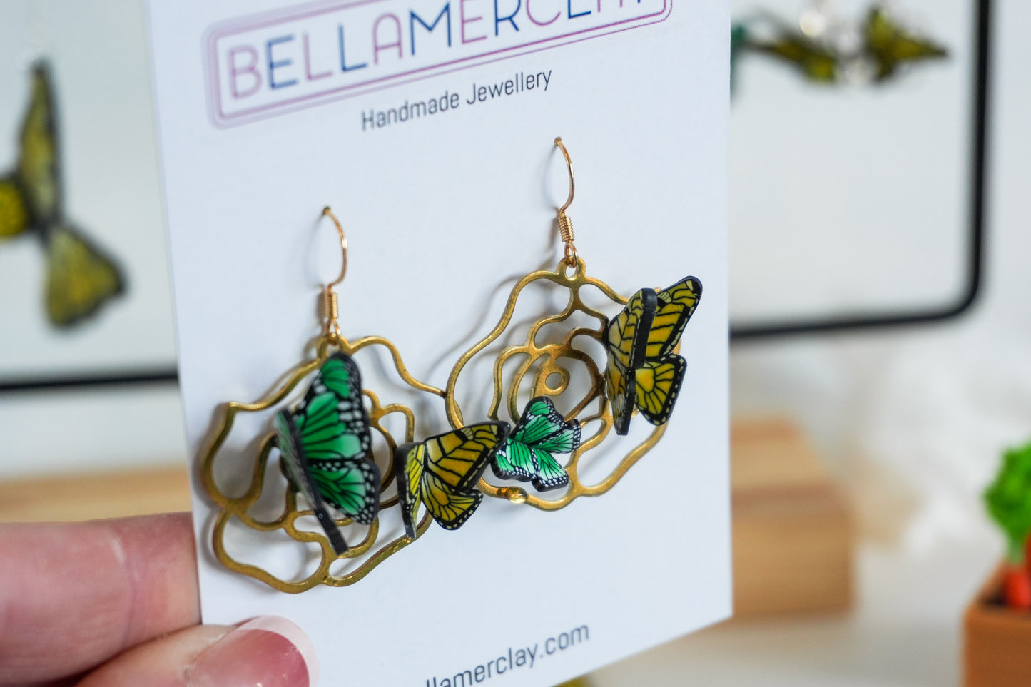 Brass Rose Butterfly Earrings